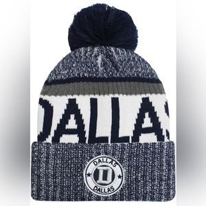 NWT DALLAS Football Navy/Gray/White Blend Ribbed Tri color Pom Beanie! Adult OS